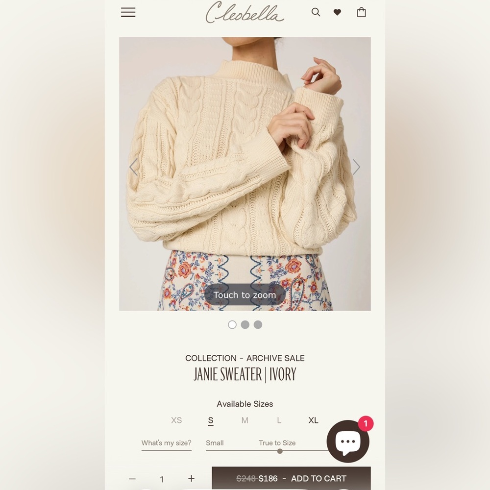 Cleobella Ivory Cable-Knit Crew Sweater